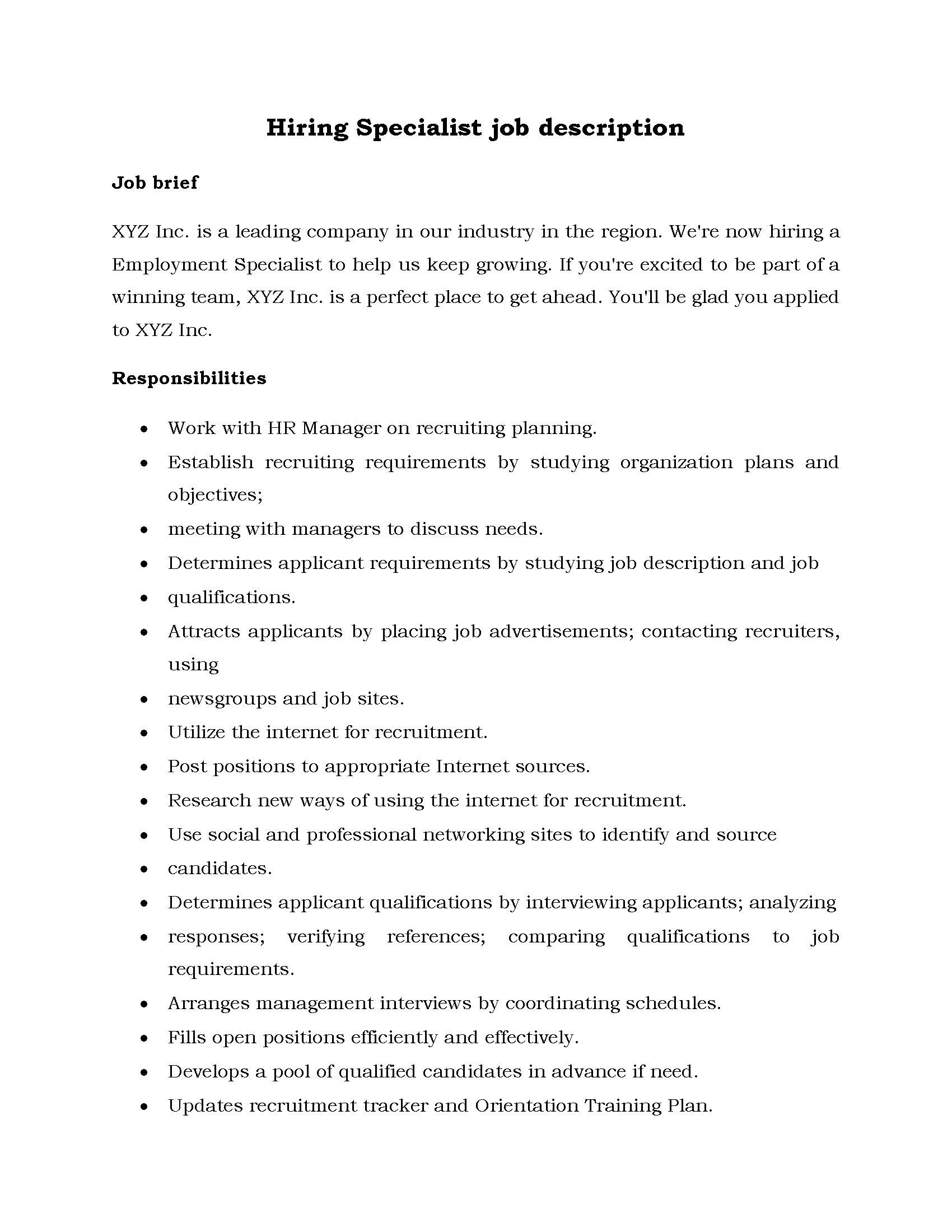 50-Hiring Specialist job description